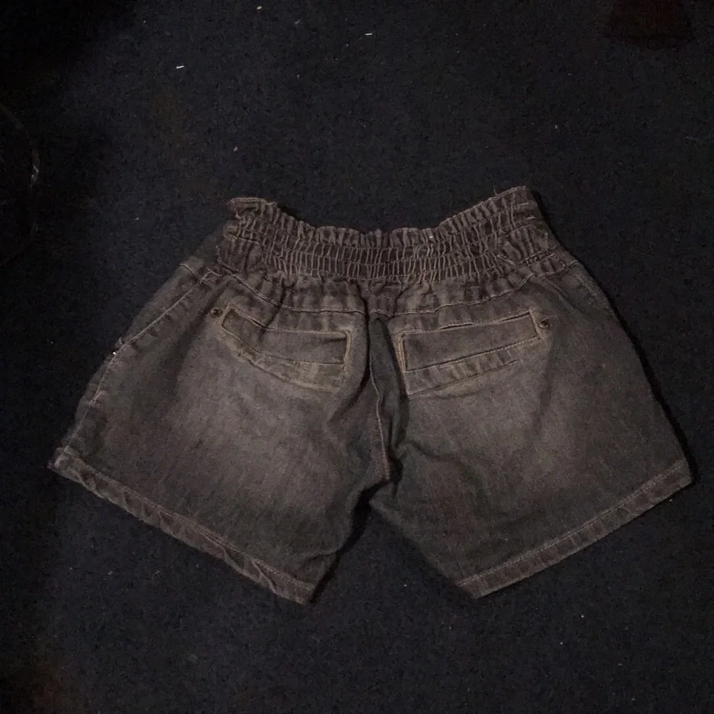 KD Surf Y2K Stretch Dark Wash Blue Denim Shorts With Black Crystal Cut Buttons